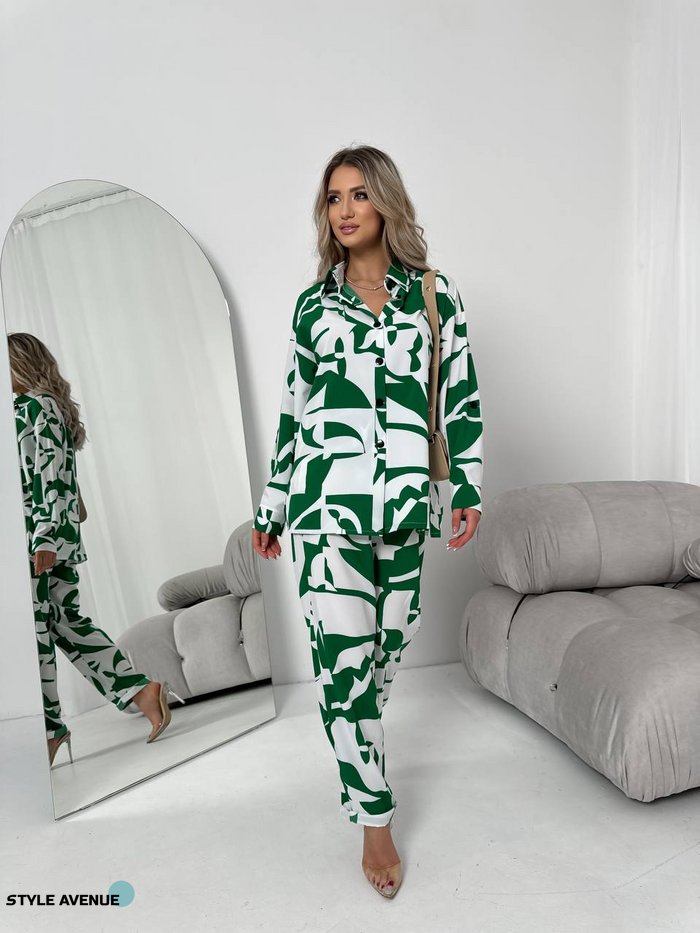 Женский костюм из шелкового софта цвет зеленый р.42/44 454738 454738 фото