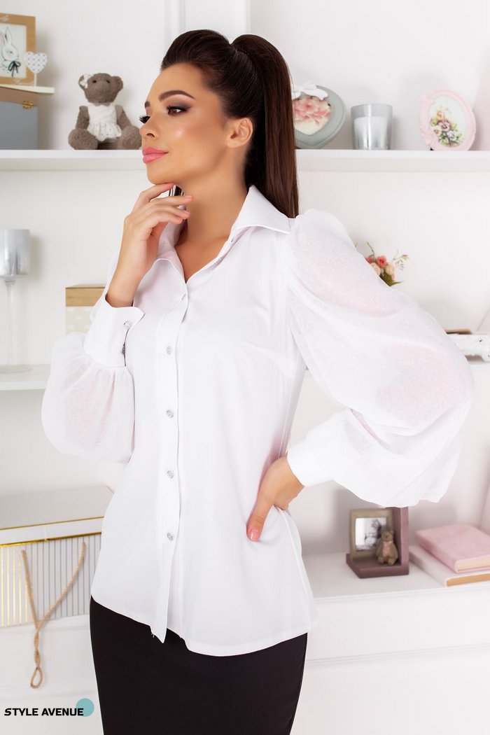 Женская блуза с рукавами из легкого шифона белого цвета р.44/46 382920 382920 фото