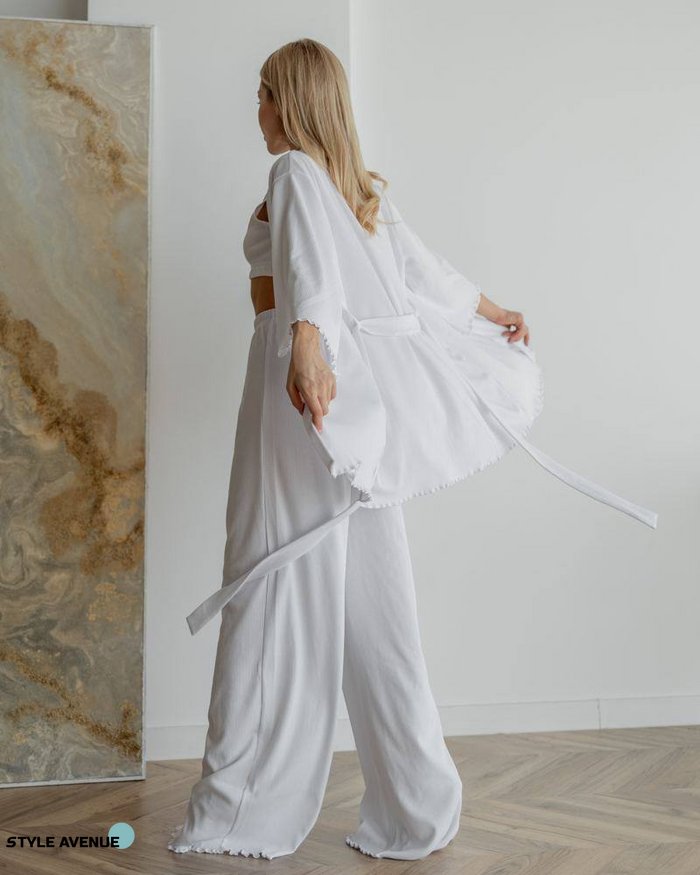 Женские пижамные штаны в рубчик цвет белый р.L 443812 443812 фото