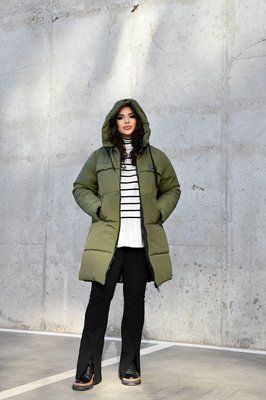 Женская куртка-пальто из плащевки цвет хаки р.48/50 448371 448371 фото