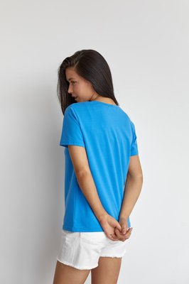 Женская базовая футболка цвет голубой р.M 449908 449908 фото