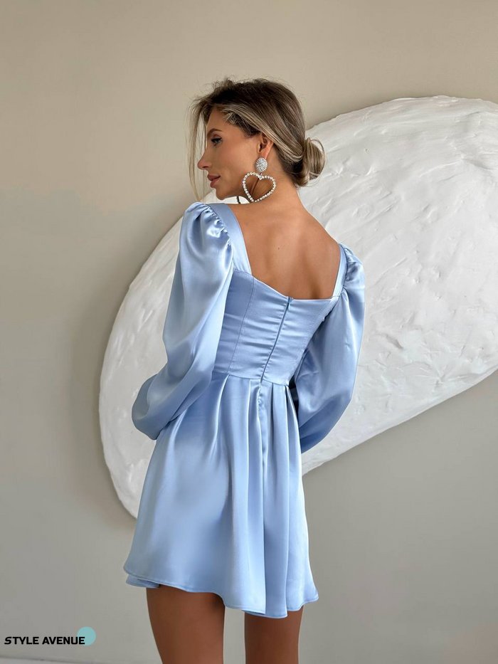 Женское платье мини из сатина цвет голубой р.42 459583 459583 фото