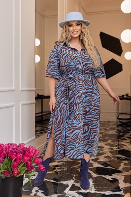 Женское свободное платье из софта цвет голубой-бежевый р.50/52 450568 450568 фото