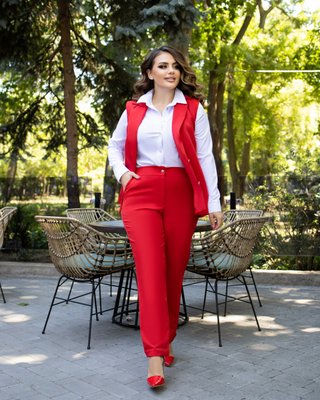 Жіночий костюм двійка брюки з жилетом червоного кольору розмір р.52/54 379601 379600 фото