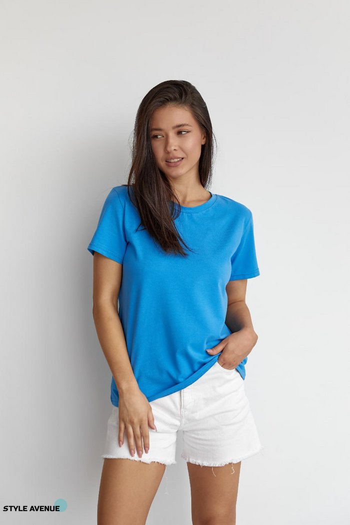 Женская базовая футболка цвет голубой р.S 449907 449907 фото