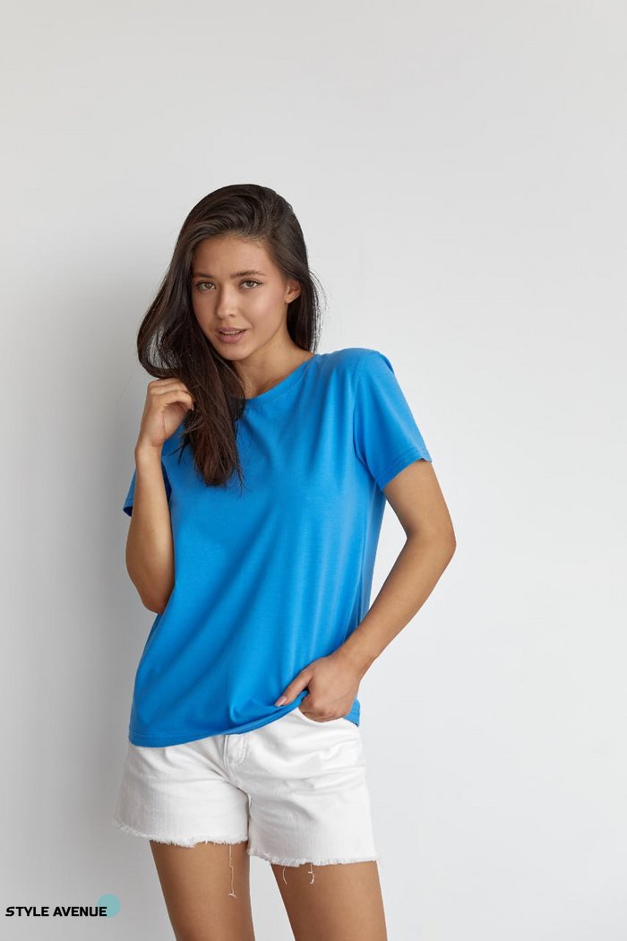 Женская базовая футболка цвет голубой р.S 449907 449907 фото