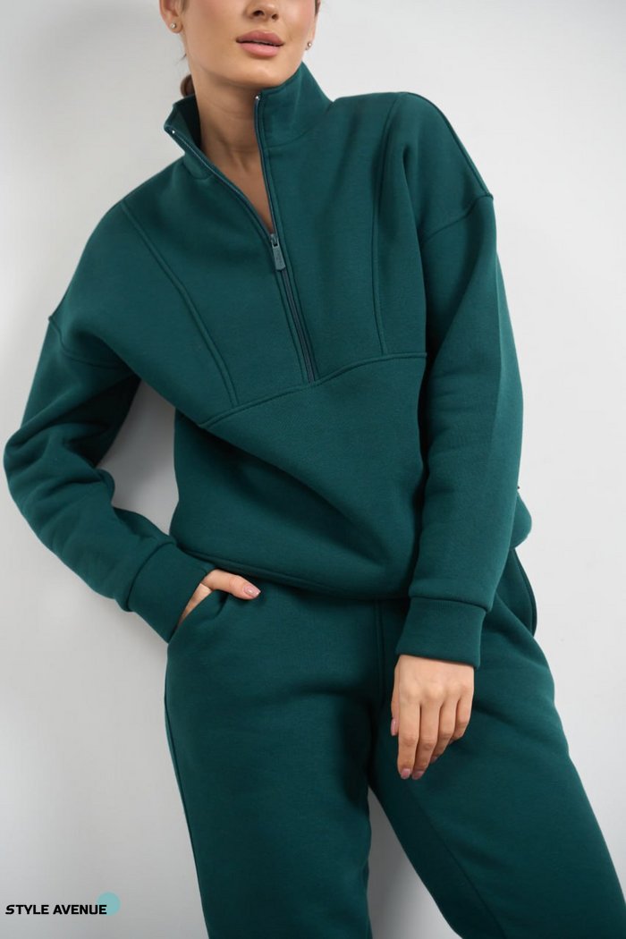 Женский теплый костюм тринитка на флисе цвет зеленый р.L 449082 449082 фото