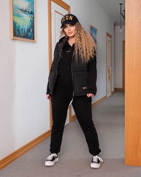 Жіночий прогулянковий костюм трійка з жилеткою чорного кольору 407858 407858 фото