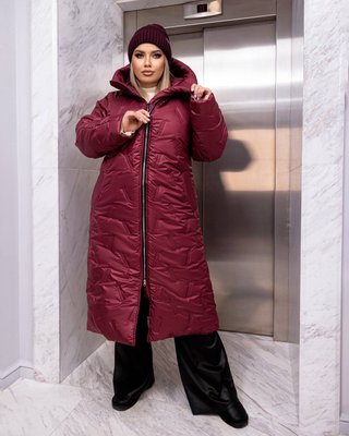 Женское стеганное теплое пальто цвет бордовый р.54/56 448572 448572 фото
