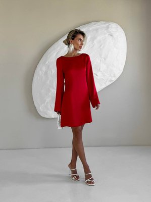 Женское платье мини из сатина цвет красный р.44 459757 459757 фото