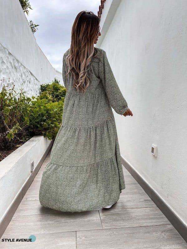 Женское длинное шелковое платье оливкового цвета р.42/46 358554 358554 фото
