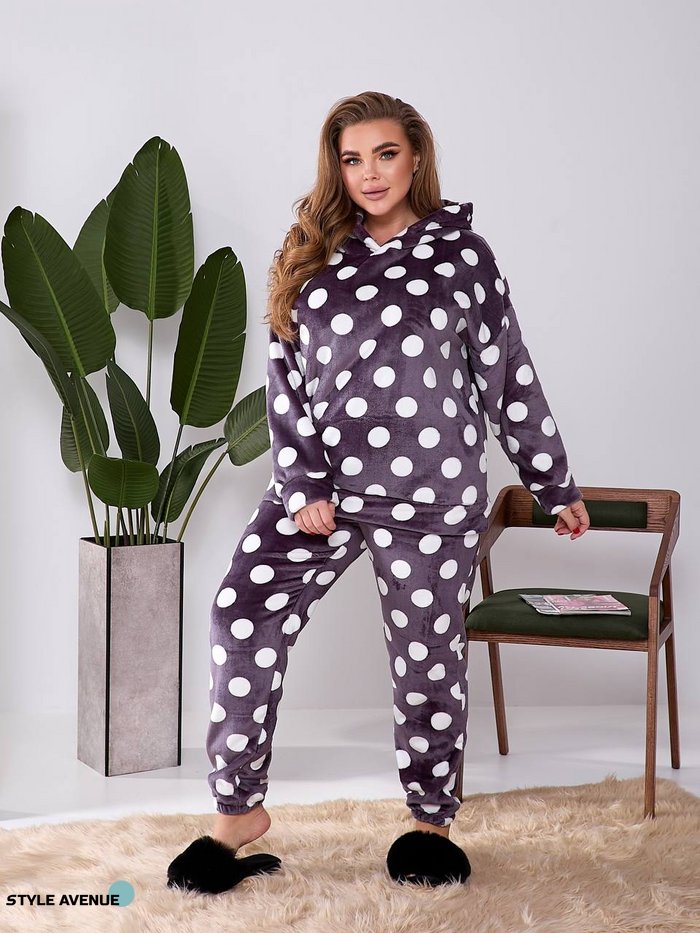 Женская махровая пижама в горох цвет баклажан р.44/46 448308 448308 фото