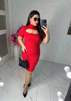 Жіноча сукня приталена з рукавичками колір червоний 446907 446907 фото