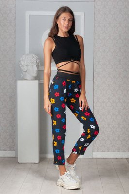 Женские брюки укороченные в разноцветный цветочек р.М 314856 314858 фото