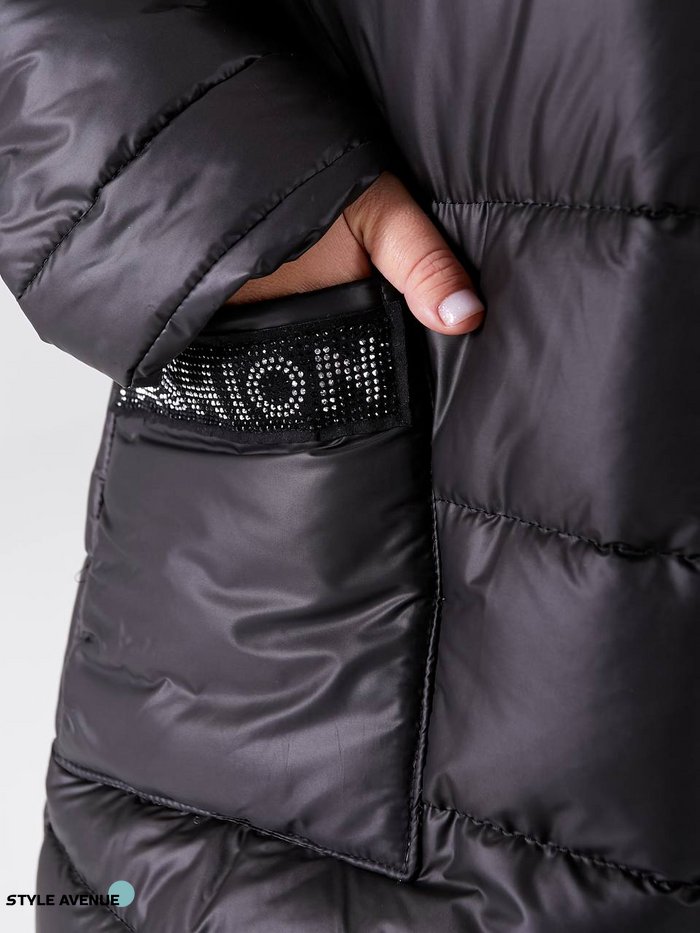 Женская куртка-пальто из плащевки цвет черный р.48/50 448424 448424 фото