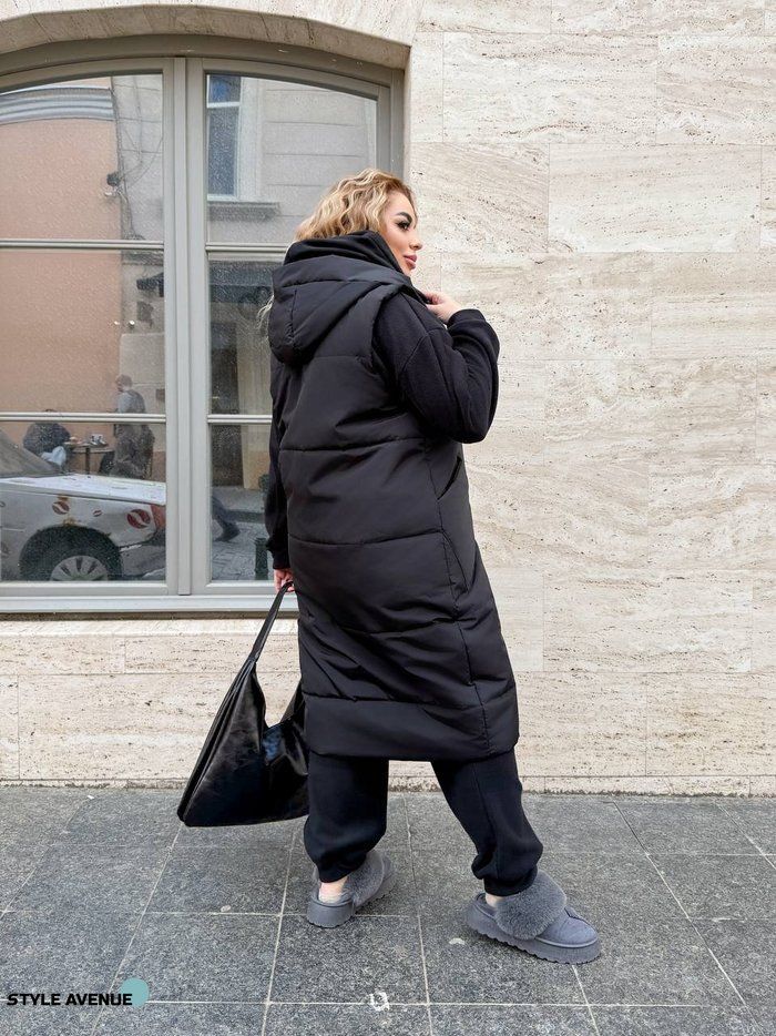 Жіночий костюм трійка подовжений жилет та спортивний костюм колір чорний (467384) 467384 фото