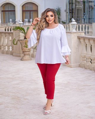 Женская блуза рюши софт с кружевной отделкой белого цвета р.50/52 357842 380923 фото