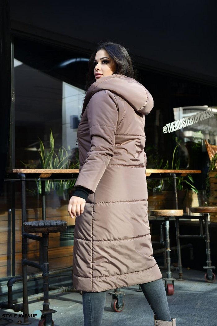 Женское плащевое пальто шоколадного цвета 384155 384164 фото