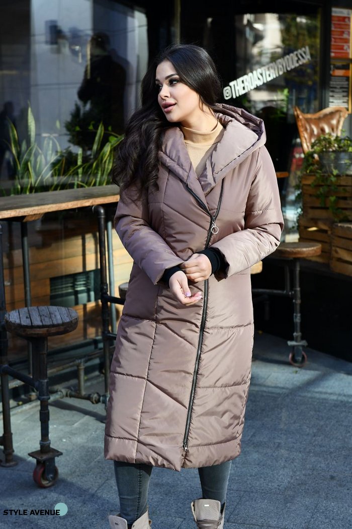 Женское плащевое пальто шоколадного цвета 384155 384164 фото