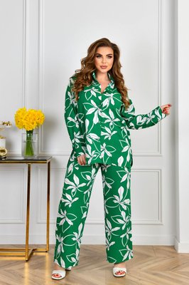 Жіночий костюм-двійка з софту колір зелений р.48/50 455543 455543 фото