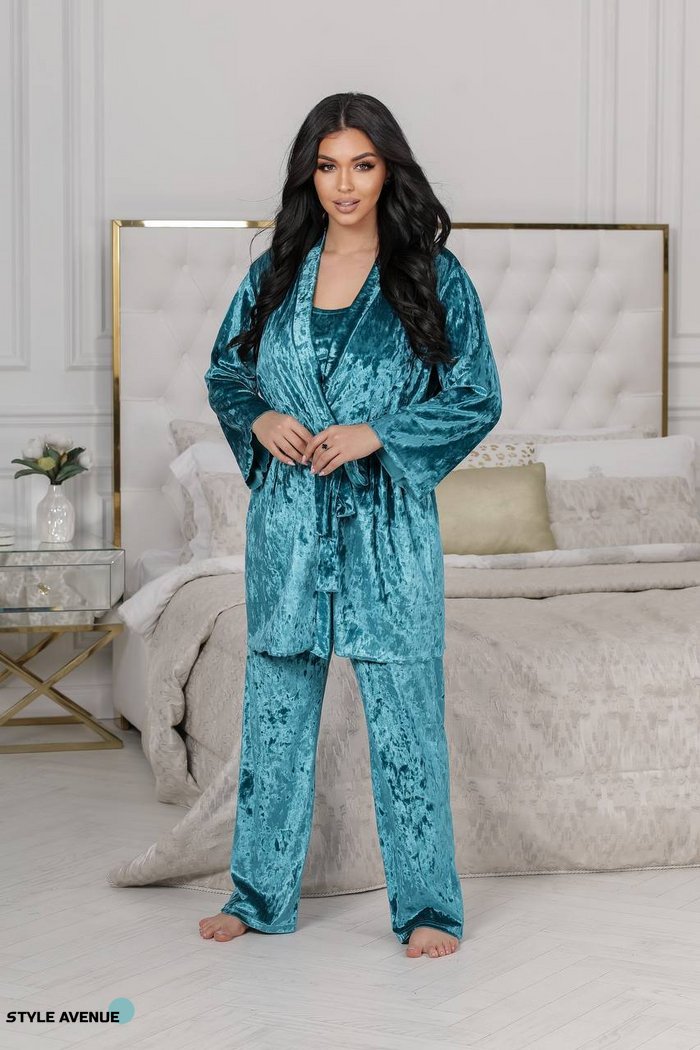 Жіноча піжама-трійка колір бірюзовий 447655 447655 фото