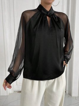 Жіноча блуза з шовку колір чорний 453216 453216 фото