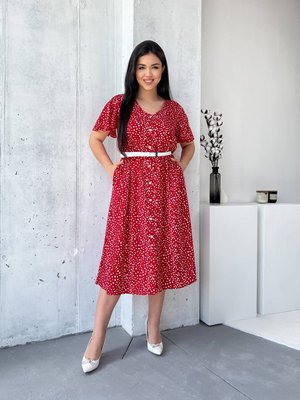 Женское платье с поясом цвет красный р.58/60 434406 434406 фото